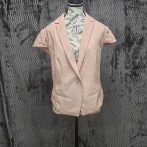 Torrid Short Sleeve Blazer Womens 0X Pink Lace Faux Pockets Officecore Career